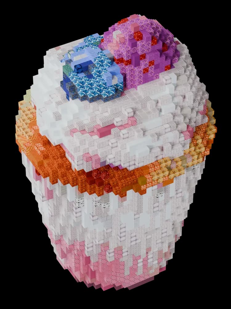 Cupcake rebuilt from Minecraft blocks